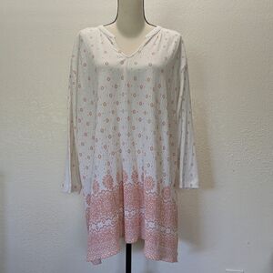 Blue Mountain Women's 3X Summer Light Tunic White With Orange Design